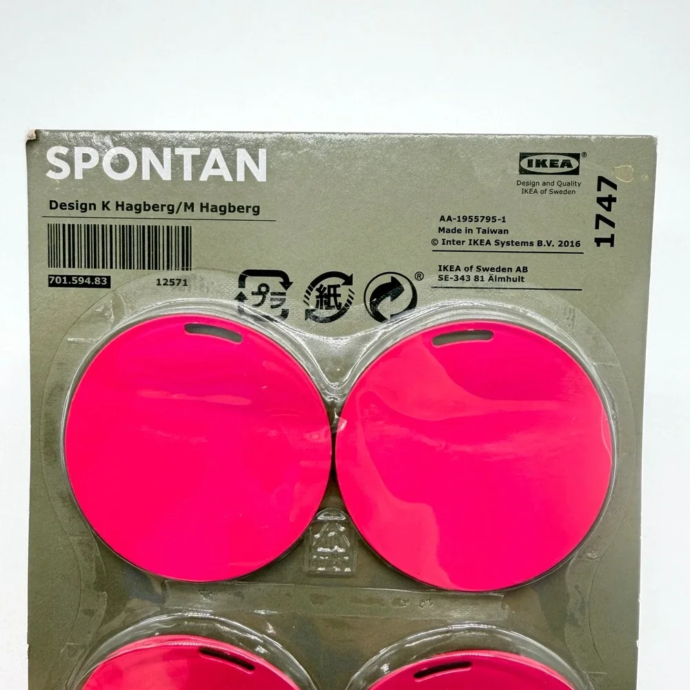 IKEA SPONTAN Round Magnetic Hook 4 Pack Pink Design K Hagberg 70159483 NEW